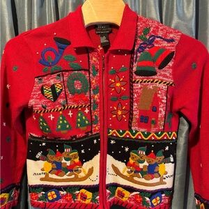 Vintage 90’s Designers Originals Studio Christmas Sweater Cardigan Ugly Medium